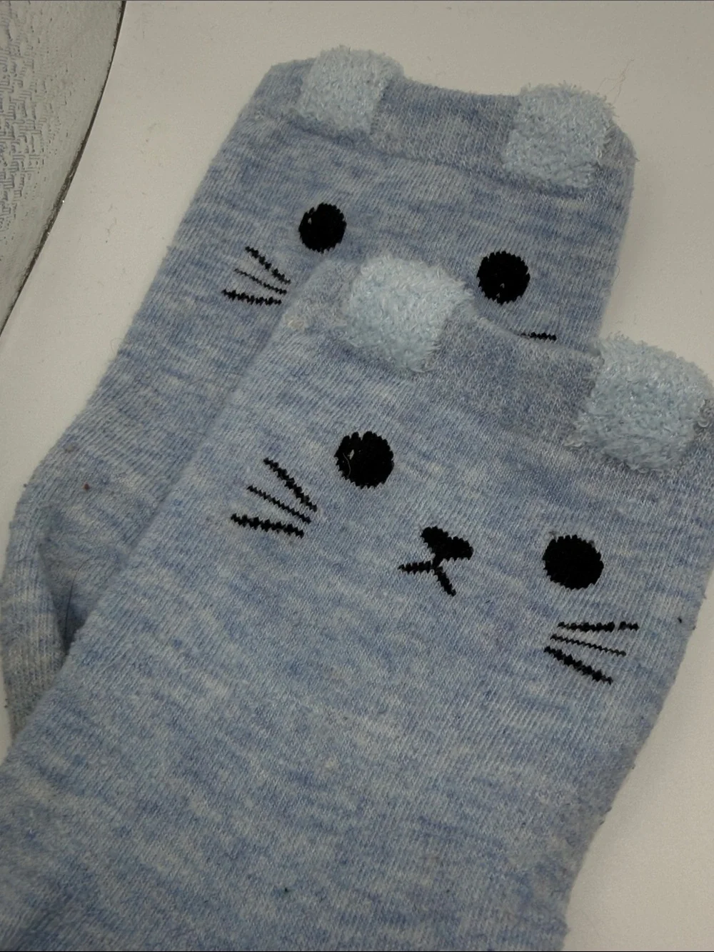 (SET OF 3) Cute Cat Face Crew Socks-- Set of 3: Blue, Gray, Black